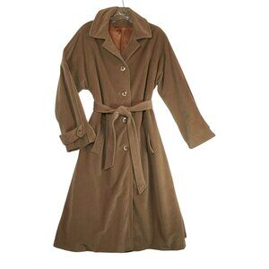Vintage Juli De Roma Womens Tan Midi Length Coat Size L Belted & Lined